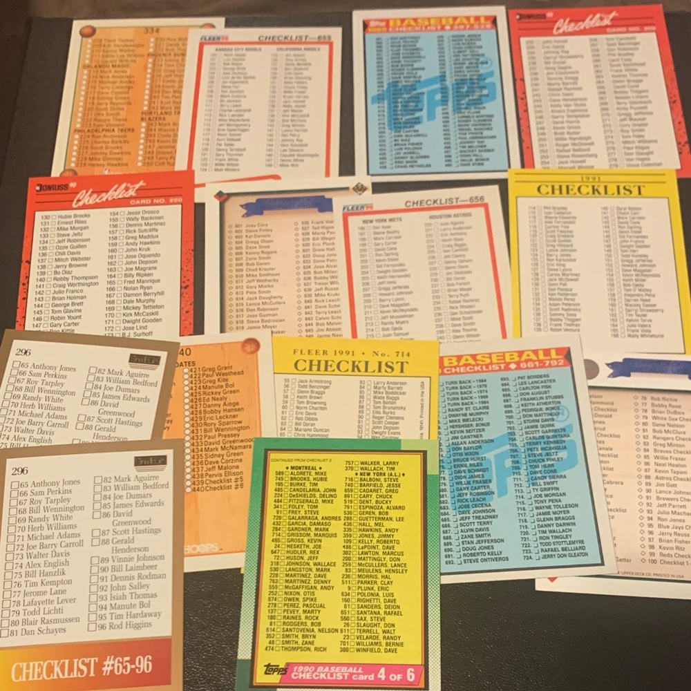 15ct 1989-1991 Topps/ Fleer/ Donruss Baseball Team Checklists